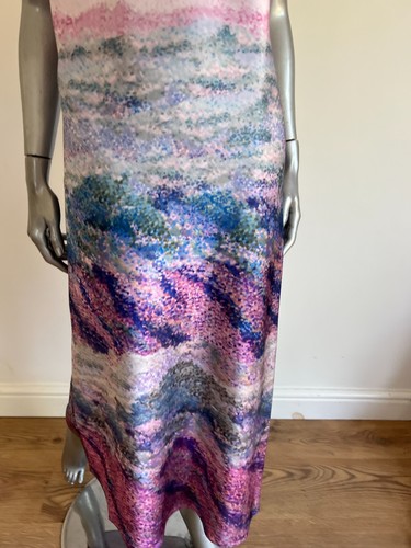 Maxi abito donna Ted Baker TB 2 UK 10 rosa medio acquerello scollo cappuccio slip NUOVO - Foto 12 di 18
