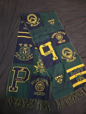 POLO RALPH LAUREN Mens Wool Collegiate Patch Scarf 71'' x 16'' Heritage Prep Italy