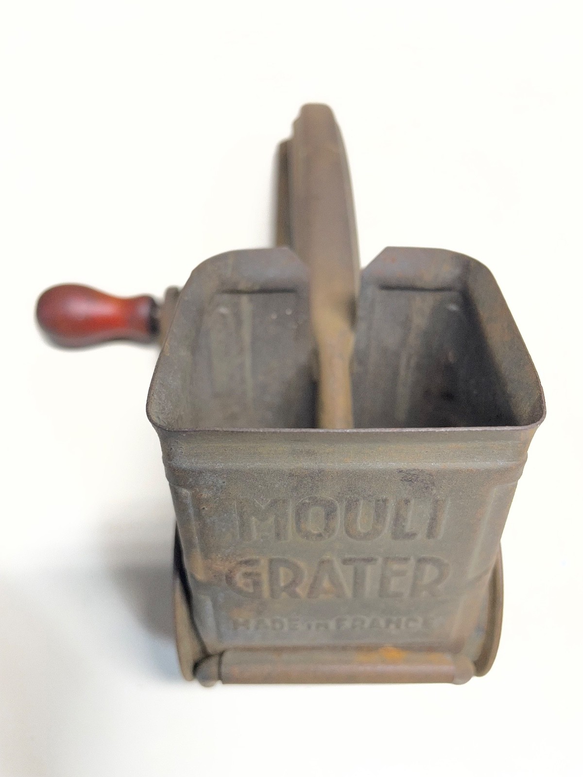 Mouli Drum Cheese Grater Handheld Red Wood Handle - France - Vintage