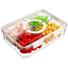 Divided Serving Tray with Lid & Handle, 4 Compartment Removable Snack Box, Ki...