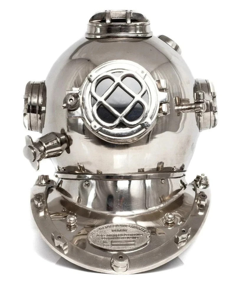 Chrome Scuba Diving Helmet Us Navy Marine Diving Helmet 18" Heavy Marine Gift - Image 2 of 4