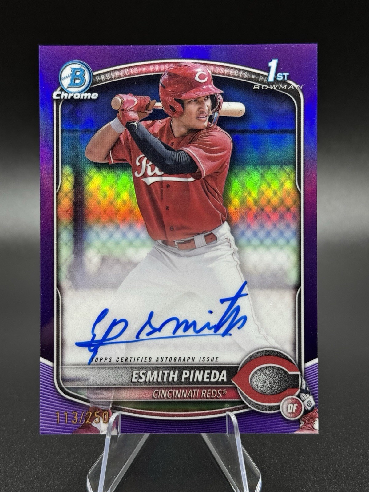 2025 Bowman Chrome Prospect Esmith Pineda 1st Purple Refractor Auto #/250 CPA-EP