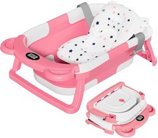 Collapsible Baby Bathtub, Baby Bath Tub with Soft Cushion  Real-Time Thermom...