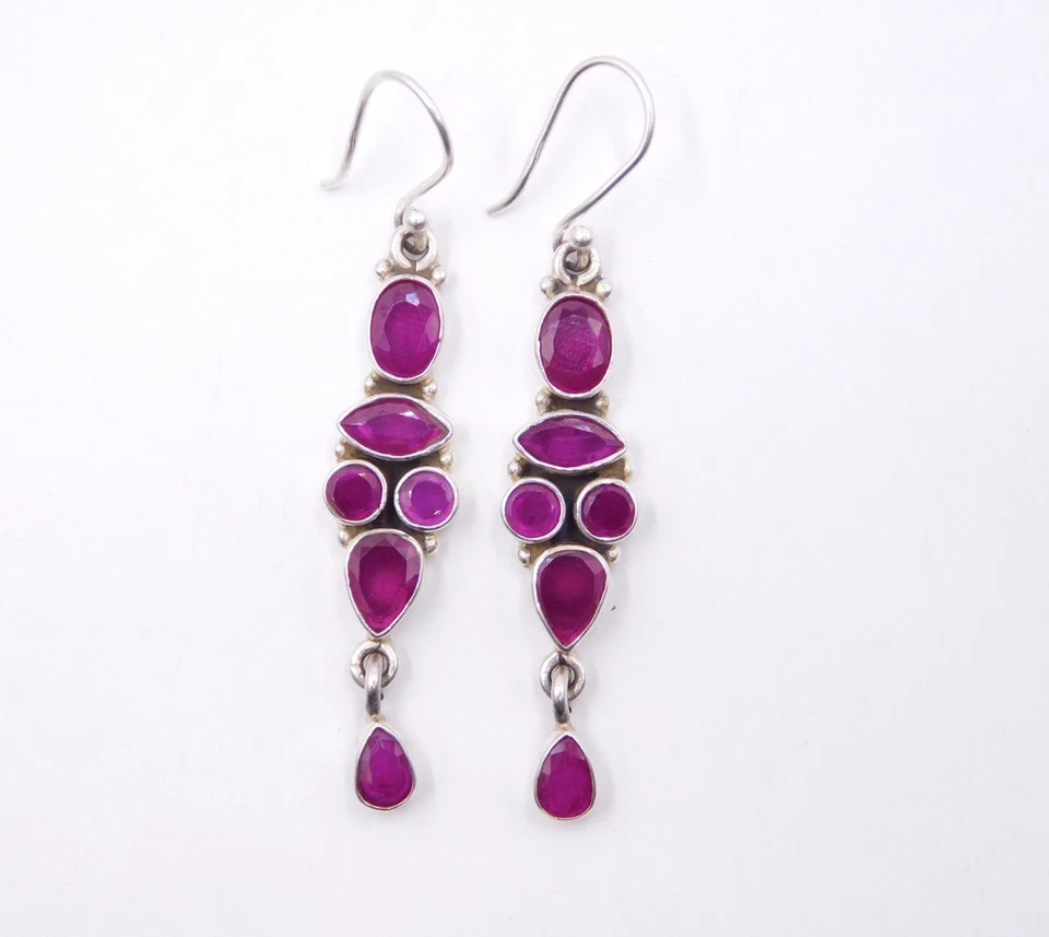 6.8 GM Lab-Created Rubí Corte Piedra 925 Plata de Ley Mano Pendiente Talla 3.8cm - Imagen 4 de 4