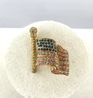 Vintage Eisenberg Ice Rhinestone American Flag Brooch Pin Patriotic Gold Tone