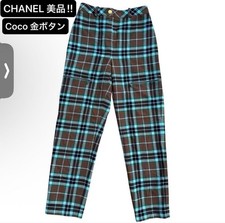 USED EXCELLENT CONDITION CHANEL VINTAGE PANTS, COCO CHECK PATTERN, GOLD BUTTON