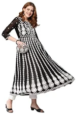 GoSriKi Women's Georgette Chikankari Embroidered Anarkali Kurti (Naav Black-N...