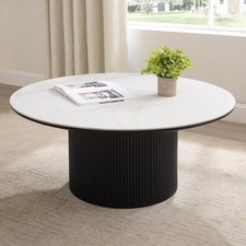 Image of Round Marble Effect Coffee Table or End Table Living Room Tables Black Base