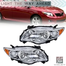 Headlights Pair Fits For Toyota Corolla CE LE 2009 2010 Chrome Housing Headlamps