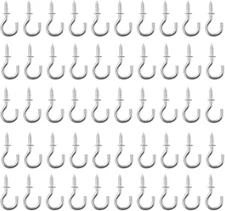 50Pcs 1/2" Cup Hooks - Silver, Nickel Plated Metal Screw-In Ceiling Hooks