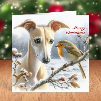 FAT CAT & LAZY DOG Whippet Dog Christmas Card