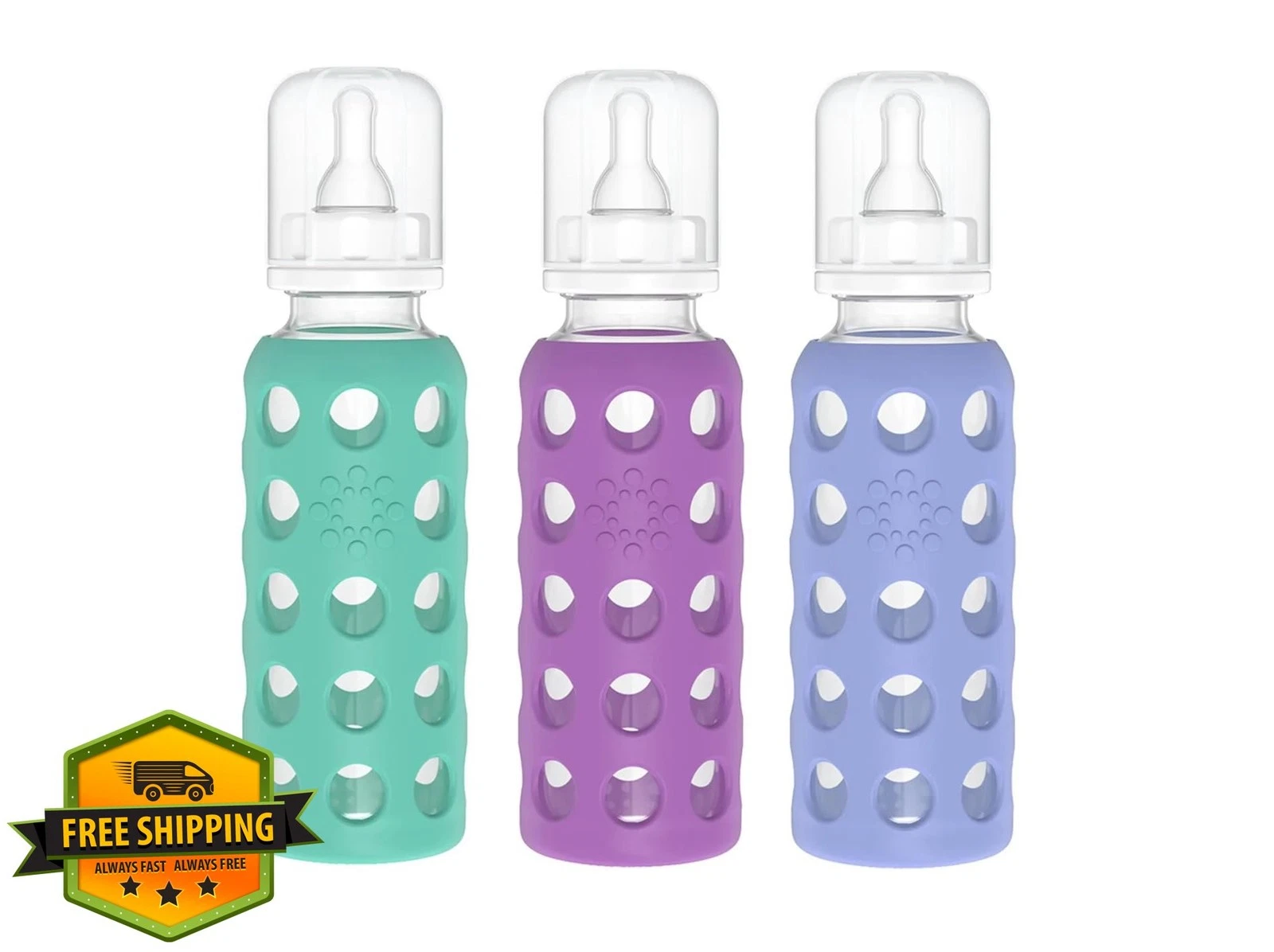 Lifefactory Glass Baby Bottles 9oz Kale Grape Blueberry 3pk