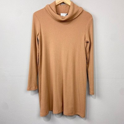 Michael Stars Hallie Sweater Dress Size MP Petite Camel Brown Ribbed Knit Cowl