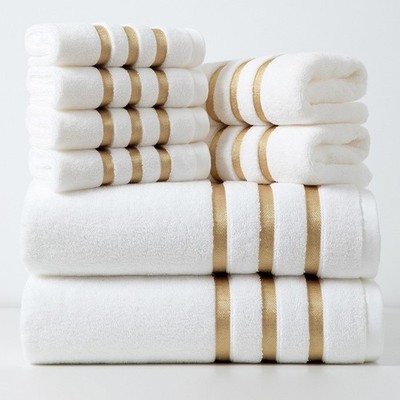8-teiliges Luxus-Handtuchset aus 100 % Baumwolle mit Goldrand | Bad,Hand & Gesic