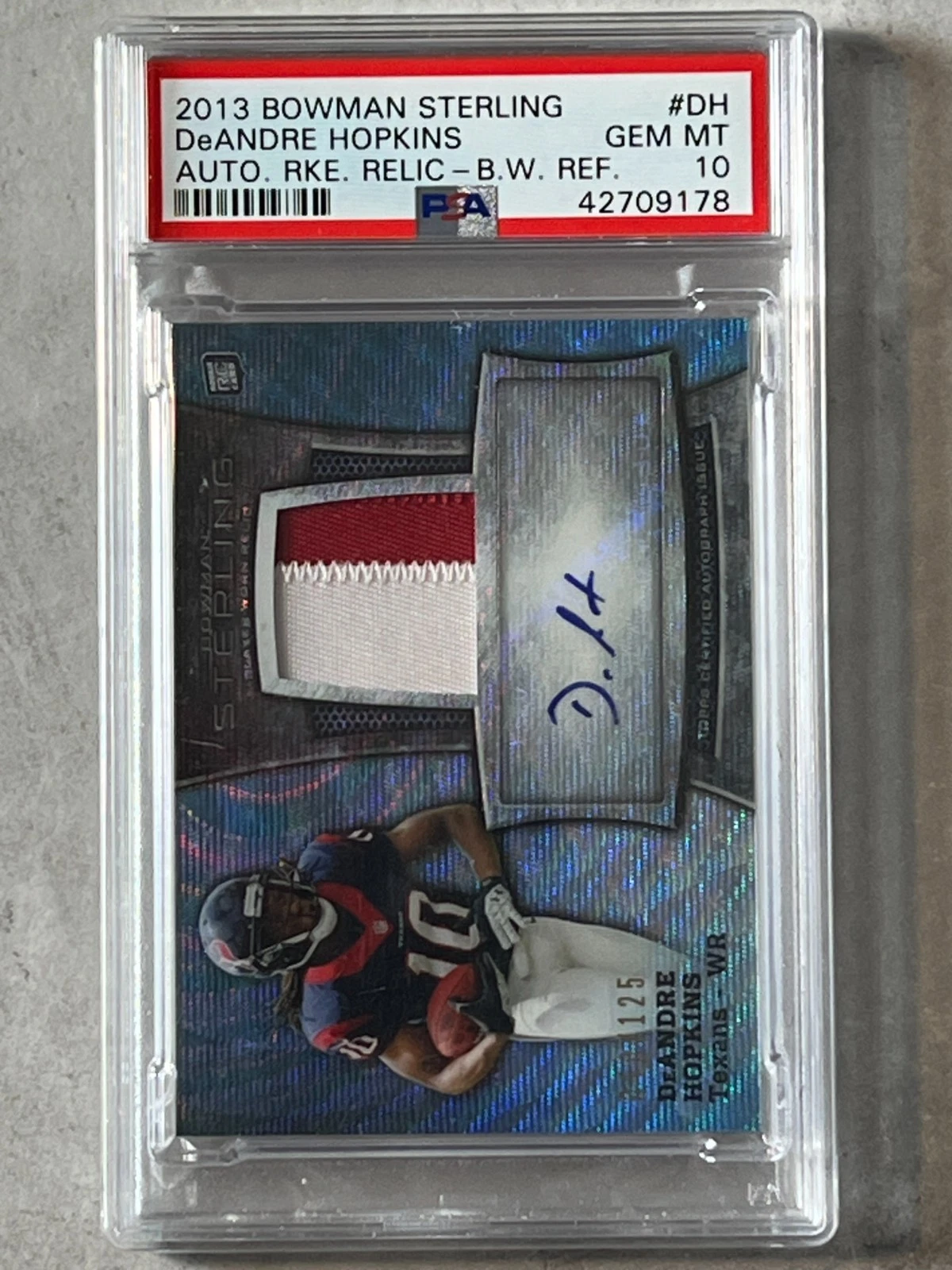 DeAndre Hopkins Bowman Sterling Autographed Rookie Relic #DH Blue Wave Refractor