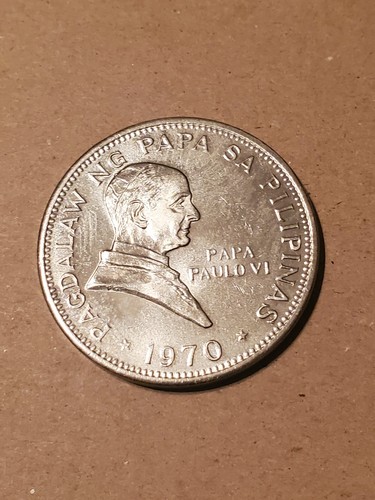 1970 PHILIPPINES Ferdinand Marcos & Pope Paul VI OLD Silver Piso Coin ( RARE) - Picture 7 of 15