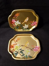 Small Elite SONGBIRD Cocktail TRAYS 6 Pc + 1Xtra Gold Pink White Dogwood England