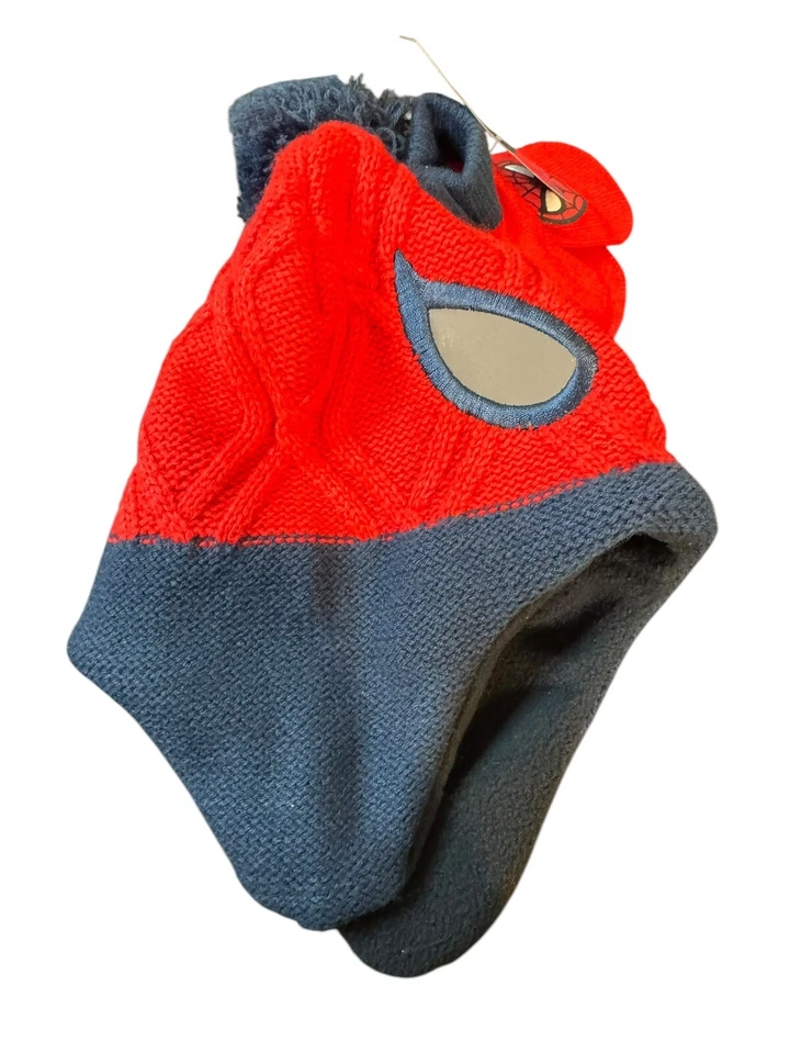 SPIDER-MAN MARVEL  Hat & Gloves Set Knit Winter Pom Beanie NWT  Toddler One Size - Image 4 of 4