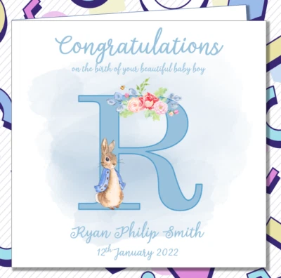 Personalised New Baby Boy Card It's a Boy Card Congratulations Peter Rabbit /ER