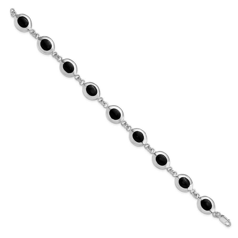 Sterling Silver Fancy Polished Onyx Bracelet 7