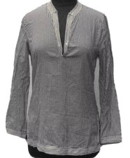 Tory Burch Polka Dot Blue & White Slim Fit Long Sleeve Tunic Blouse Size 2