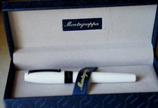 Rare Montegrappa Fortuna White Lacquer Fountain Pen - Rhutenium Finish