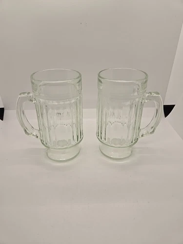 Vintage Anchor Hocking Ribbed Beer Mug Glass Numbered 14 &12 On Bottom VTG Glass