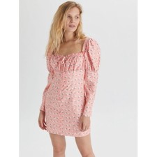 Urban Outfitters Eggie Zen Button Front Peasant Bust Mini Dress Orange M,$89 NWT