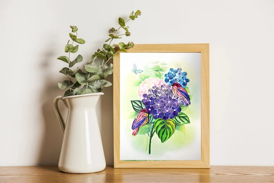 Cartão comemorativo Hydrangea Quilling - Arte dedicada exclusiva feita à mão - Imagem 2 de 4