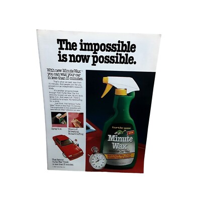 1982 Turtle Wax Minute Wax Car Polish Original Print Ad vintage 80s