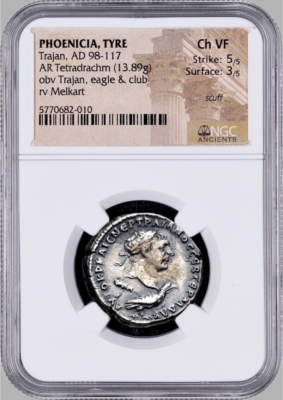 Phoenicia, Tyre Trajan AR Tetradrachm Ancient Silver Coin NGC Ch