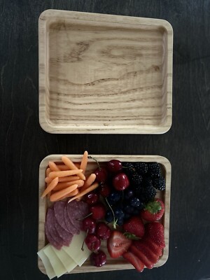 Wood Plates , Set Of 2 Wood Plates , Handmade , For Service Burgers Or Fruit