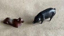 Vintage Laying Brown Cow  Standing Pig / Boar diecast Metal- Britains 