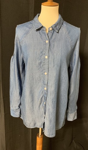 Chelsea & Theodore Tencel Cold Shoulder Blue Long-Sleeve Collared Shirt M NWT