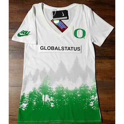 WOMEN NIKE GOLF OREGON DUCKS FOREST PRINTED V NECK DRIFIT SHIRT SMALL 827813-100