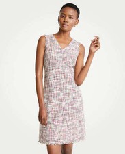 Ann Taylor - Regular & Tall Pink Multi Rainbow Tweed Shift Dress $150 (U425)