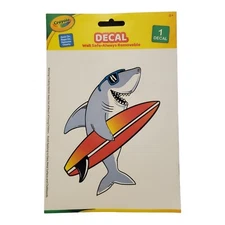 Collectible Crayola Wall Safe Removable Surfing Shark Decal Approx. 4.5" X 6" 