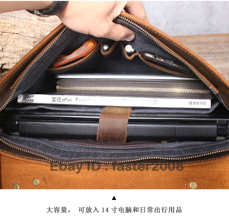 Crazy Horse Leather Messenger Bag Men Portable Briefcase Shoulder Computer Bag