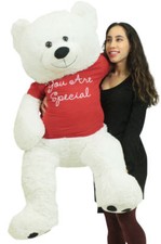 Giant White Valentine's Day Teddy Bear 52 Inch Wears Red Tshirt You Are Special