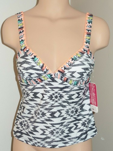 NWT Hula Honey Tankini Top Open Back Aztec Print Black White Size XS - Picture 2 of 5