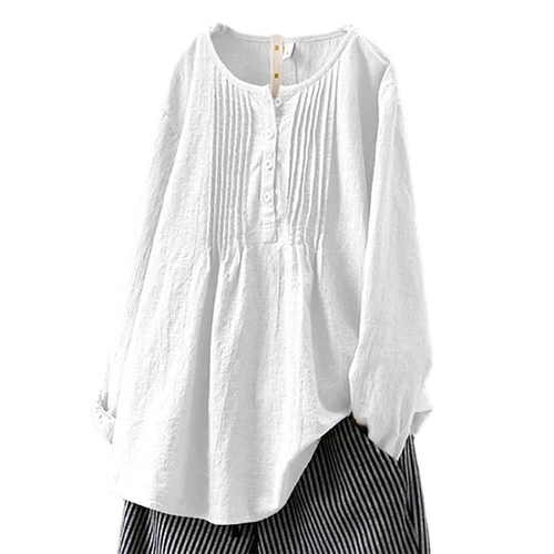 Womens Cotton Linen Tunic Tops Baggy Long Sleeve Ladies T-Shirt Blouse - Bild 10 von 21