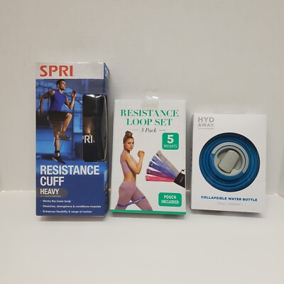 Lot of (3) SPRI Resistance Cuff, Resistance Loop Set, and Collapsible HYDAWAY. 