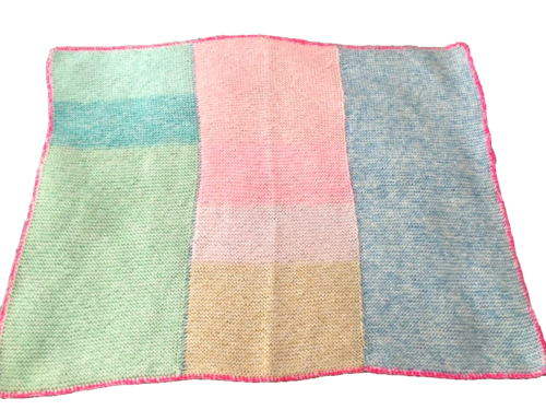 Hand Knitted Small Blanket, Throw, Wrap Blue, Pink, Green - 65 x 87 cm - Bild 1 von 6