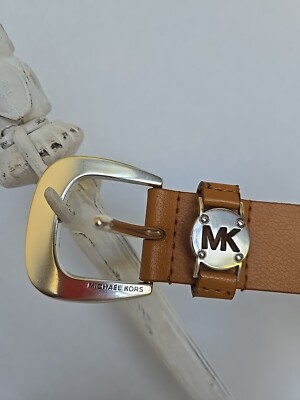 Michael Kors Women's Faux Leather Silver Circle MK Logo Buckle