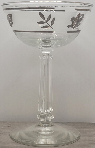 Libbey Glass Company Silver Leaf Silver Tone Champagne Tall Sherbet Glasses (4) - Picture 3 of 7