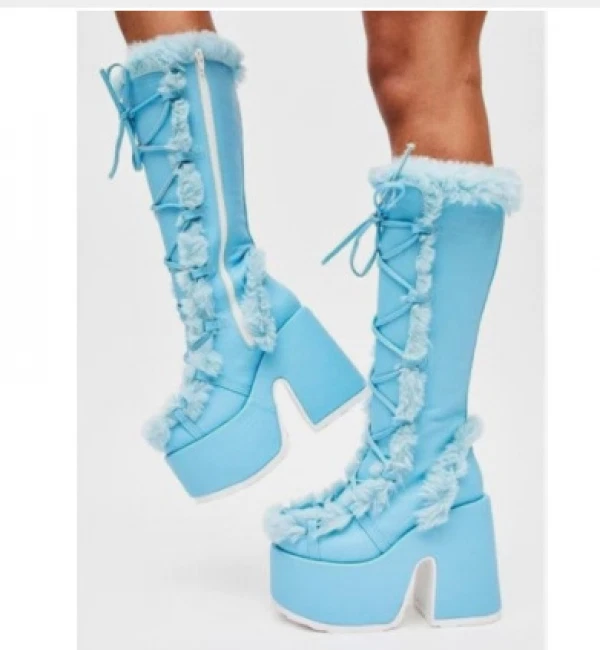 Light blue cheap thick heels