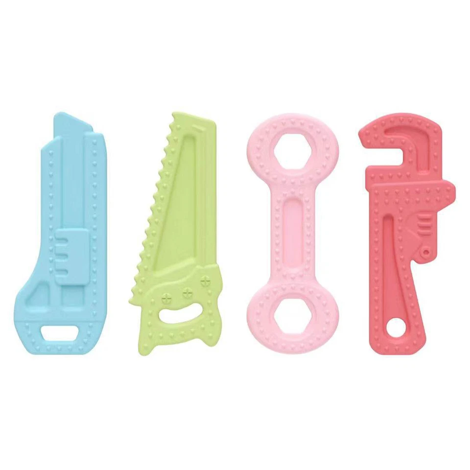 Juego de 4 piezas de juguetes para masticar mordedor de silicona con estuche de grado alimenticio Foto 4 de 4