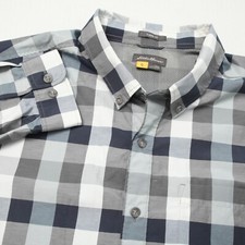 Eddie Bauer Shirt Mens 2XL XXL Travex Gray Blue Check Button Down Long Sleeves