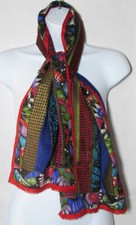 Oscar de la Renta Scarf Rectangle Long Red Bold Stripe Fringe Edge Wrap Women