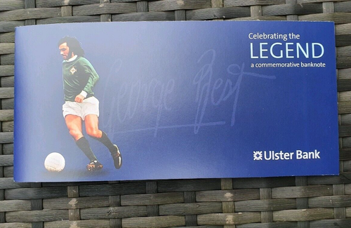 Ulster Bank George Best Legend £5 Pięć funtów Banknot Fiver Uchwyt Portfel NI Belfast - Zdjęcie 1 z 5